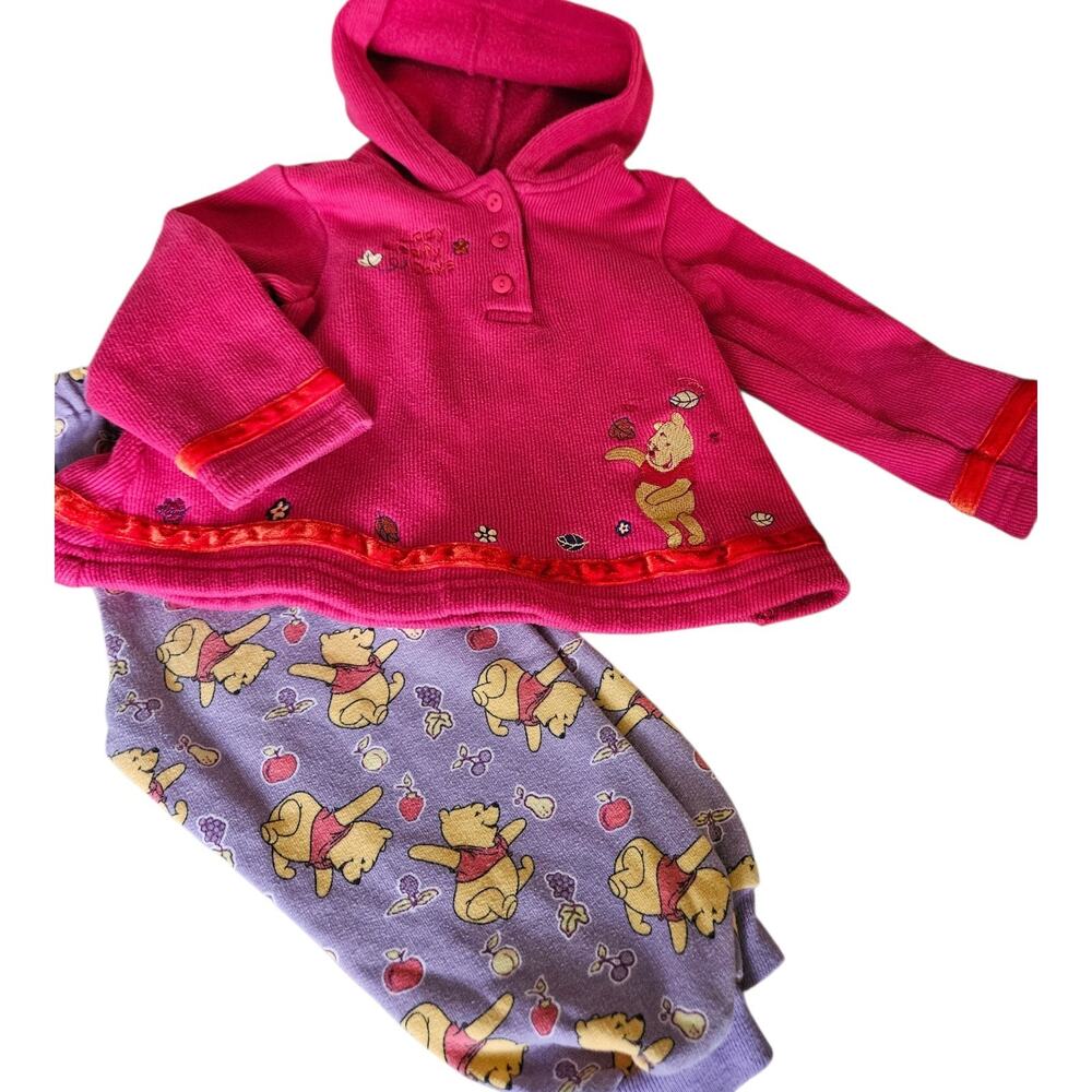 Vintage 2000s Disney Winnie Pooh Girls Outfit 2T Fall Hoodie Purple Pants Y2K